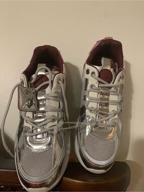 Women’s Silver Metallic Sneakers with Pink Lining
